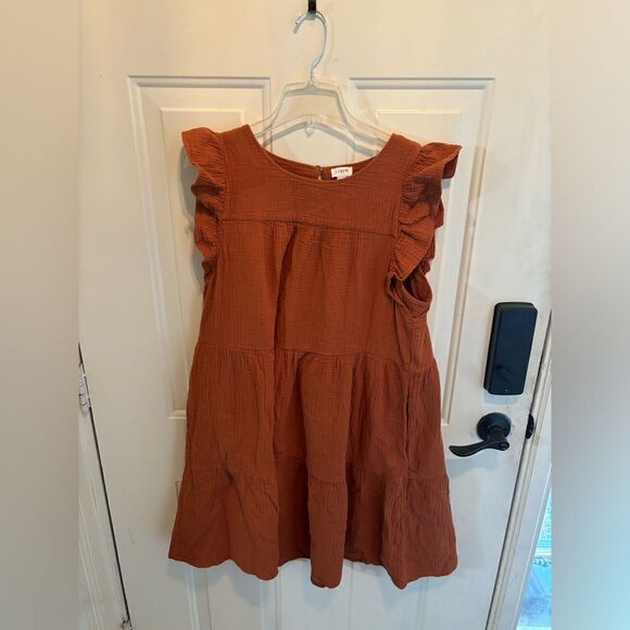 JCrew Tiered Ruffle Dress in Pumpkin size 14 - Picture 3 of 5